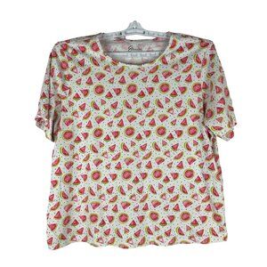 Easy Essentials Watermelon Print Women's T-Shirt 2X White & Pink
